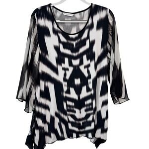 Peter Nygard Tunic Top XL Black White Excellent
